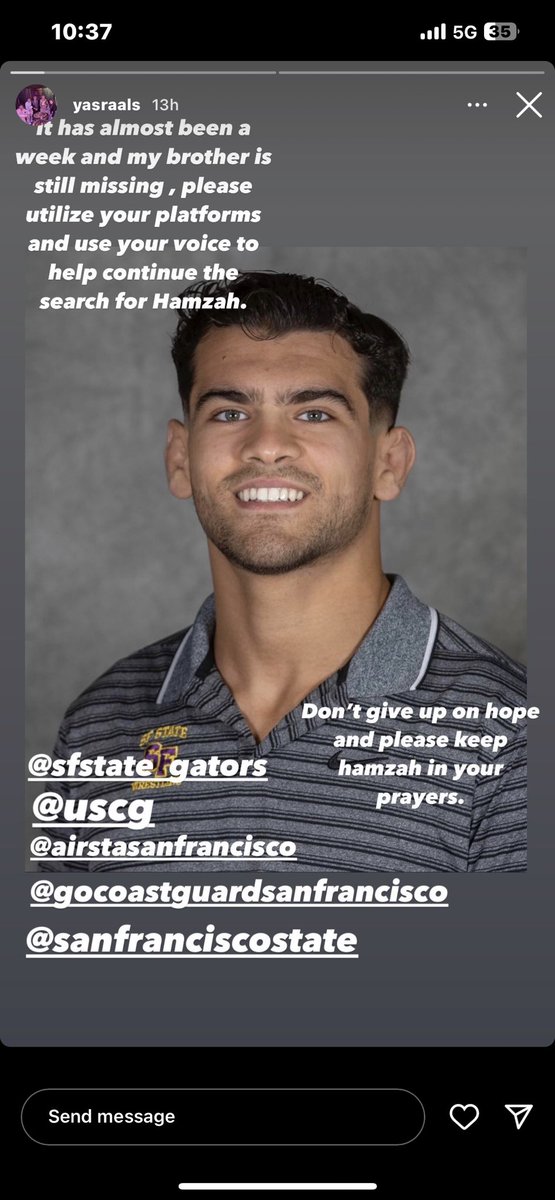 rayan_heravi's tweet photo. Warriors folks my friends brother went missing in the San Francisco area and has been gone for a week. Any info would be appreciated. God bless and go dubs ❤️ https://t.co/V7UefA6kgo