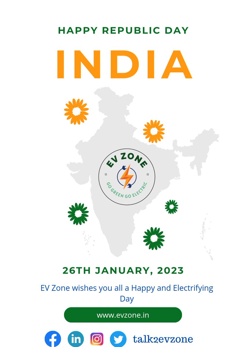Team EV Zone wishes you all a Happy Republic Day 

#EVzone #GoGreenGoElectric 
#happyrepublicday