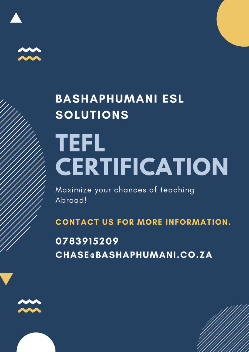 Chase_Sithole's tweet photo. Good morning. ☀️ if you interested in acquiring yourself a TeFL certificate. Details below https://t.co/Y1fRCQQ89H