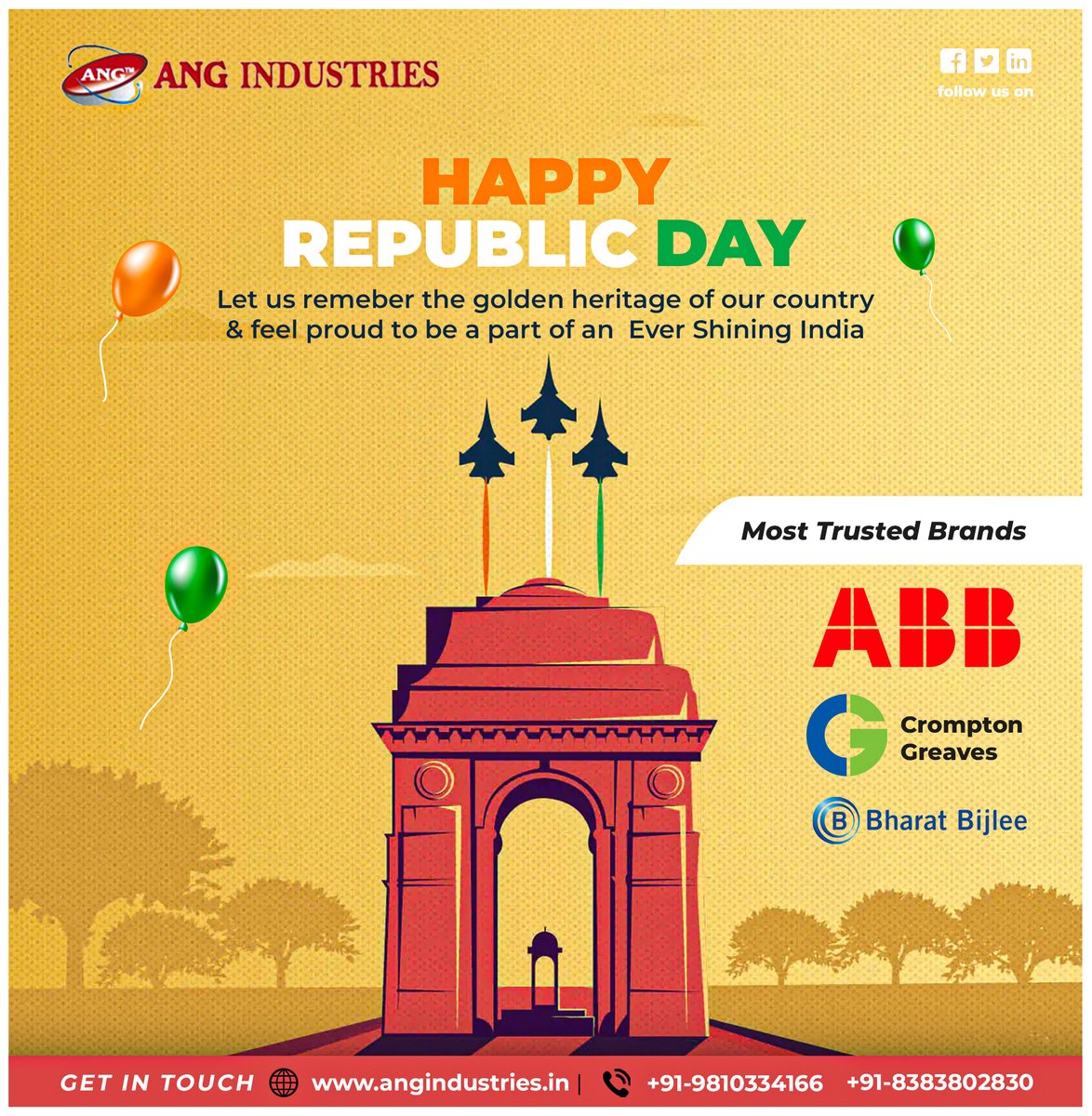 HAPPY REPUBLIC DAY
#angindustries #deltadrives #acmotor #ACMotors  #industrialproducts #industrialautomation #automation #engineering #industry #manufacturing #robotics #automationengineering #industrial #technology #electricmotors #electric #motor #industrialengineering