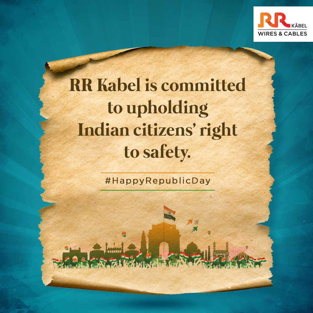 _RRKabel's tweet photo. As we celebrate our constitution, we reaffirm our pledge to uphold your safety the best way we can. By providing the quality wires for your homes. #HappyRepublicDay
#RRKabel #India #IndependentIndia #RepublicDay #IndianArmy #Safety #Protection #QualityWires #Wires #Cables #Bharat https://t.co/JjbNWVgYdl