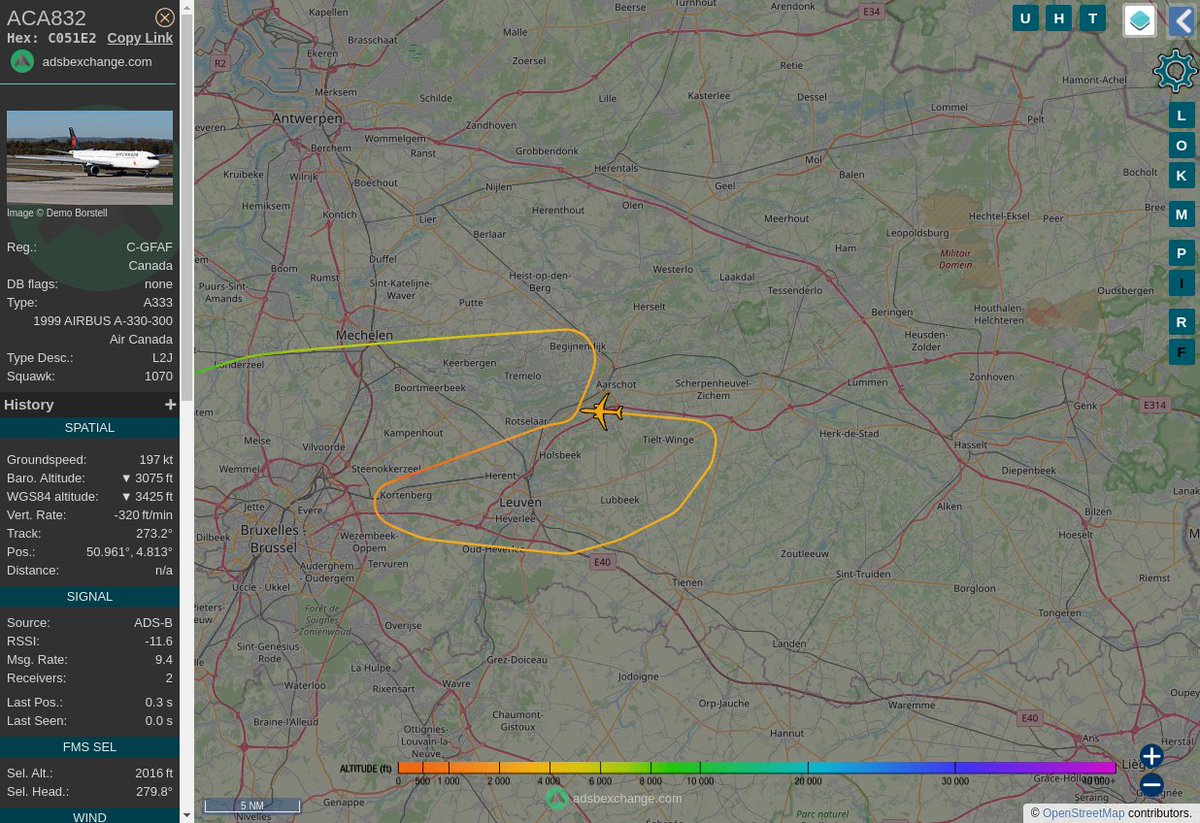 MULTI ADSBX MISSED APPROACH ALERT2 : At Thu Jan 26 07:02:54 2023 #ACA832   was landing EBBR 25L but now back above 1500ft - possible missed approach 4nm from EBDT Schaffen Airport #AvGeek #ADSB globe.adsbexchange.com/?icao=C051E2&z…