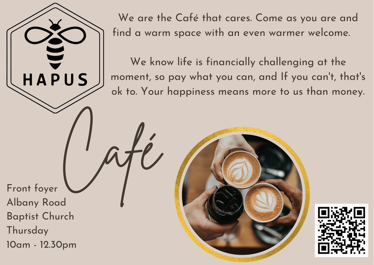 As part of our Warm Spaces project, pop in for a free cuppa and biscuits TODAY 10am - 12.30!! have a chat and meet others from the community

<a href="/ARBC_Cardiff/">Albany Road Baptist Church</a>