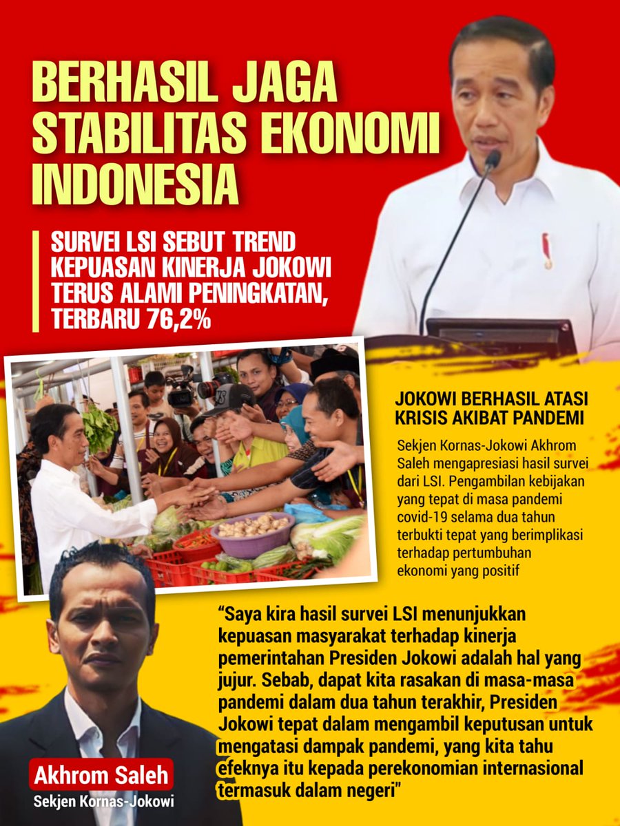 Ekonomi Stabil Publik Puas kinerja Jokowi sangat luar biasa dalam keluar dari resesi global 

#ApresiasiPublik