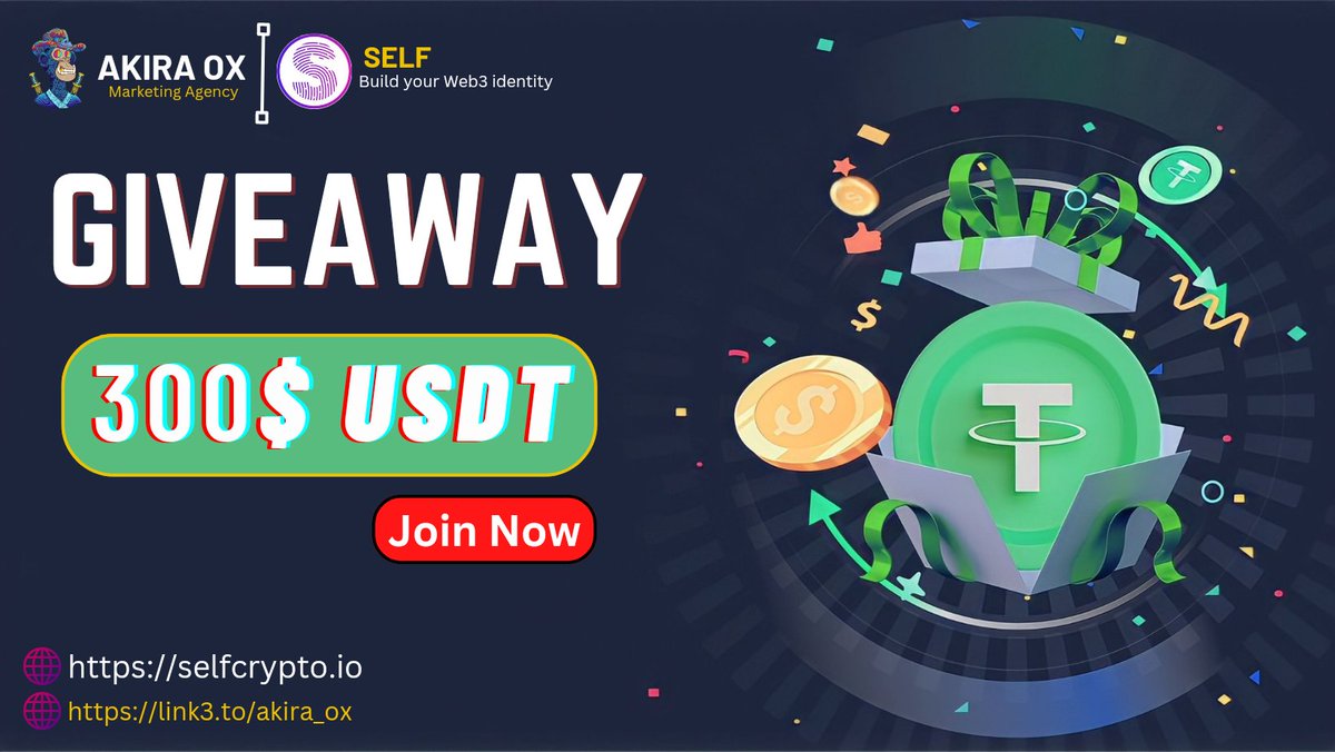 📣📣 Akira OX x Self Giveaway 🚀🚀

🏆Prize Pool ---- $300 USDT Airdrop 🎉

To Enter ⤵️
➡️ Follow <a href="/Akira_OX004/">Akira OX 🟡</a> &amp; @Selfcryptoio
➡️ ❤️,RT &amp; Tag 3 Friends
➡️ Finish Gleam : wn.nr/th4Z2d

⏰31th Jan.
#Airdrop #Giveaway #ReferAndEarn #SELFarmy #USDT
