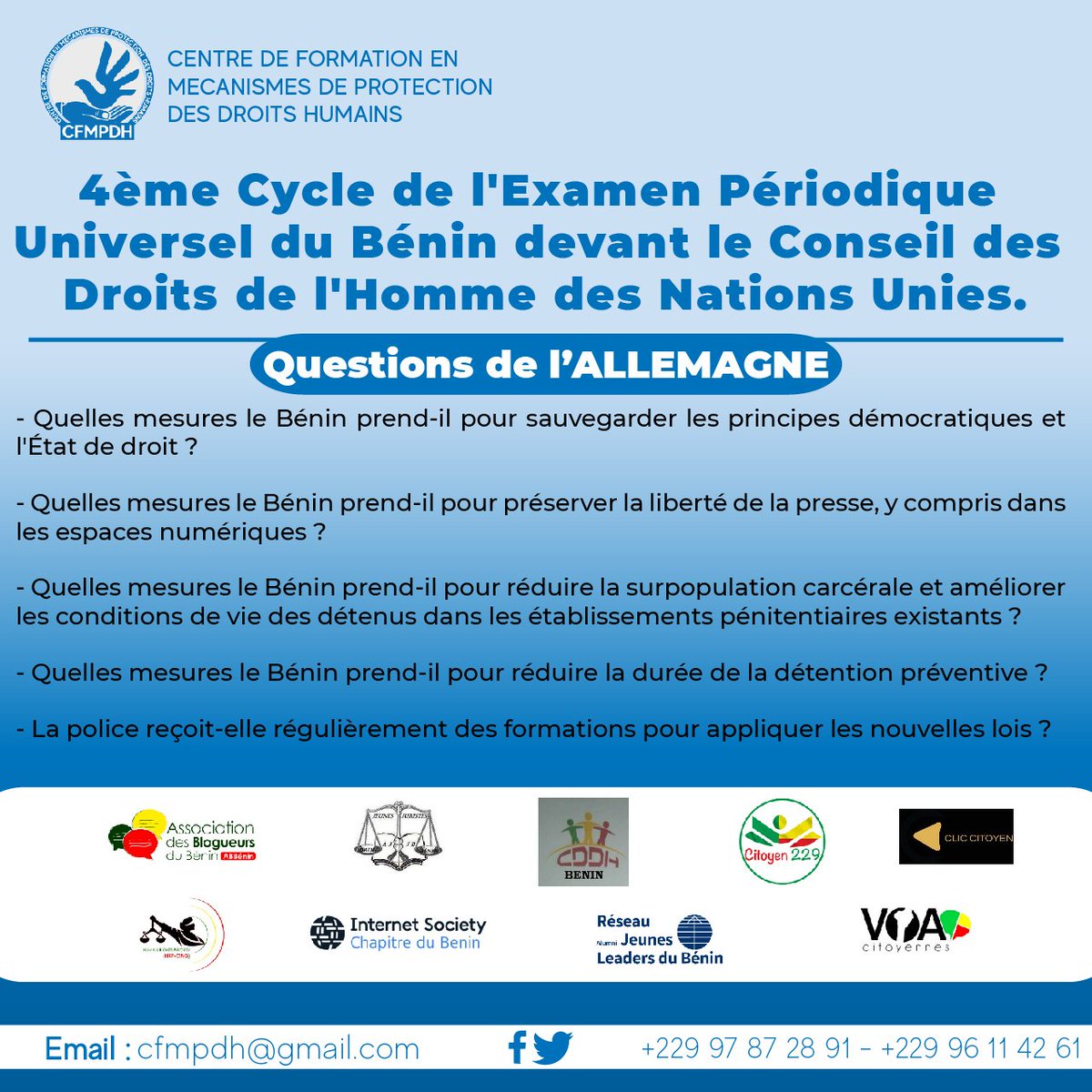 Retrouvez dans cette série de visuels toutes les questions posées à notre État. 

#CFMPDH
#EPU