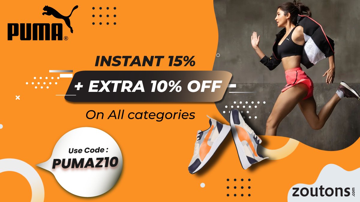 #republicdaysale : Grab EXTRA 10% off on Puma's selection using @zoutons_india exclusive code, PUMAZ10

#republicday2023 #republicdaydeals #republicdayoffer #deals #discounts #pumashoes #pumaclothing #pumaindia #pumalove #promocode #coupons #savemore #festiveoffers #discountcode