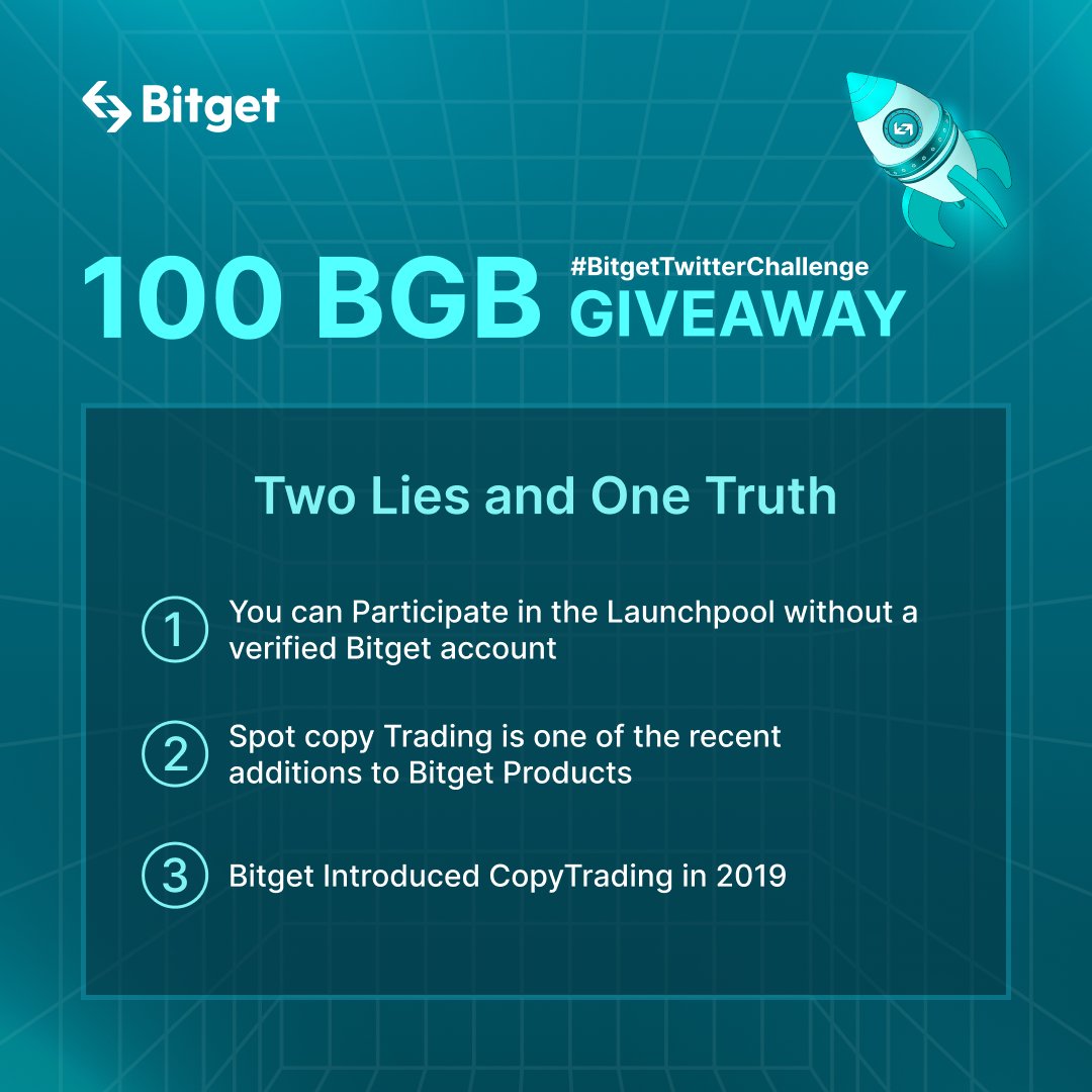 BitgetAfrica's tweet photo. Retweet using #BitgetTwitterChallenge, Like and Tag three friends then reply your Answer in Comment🔥🎉

✅Join our TG Community: https://t.co/YGNu9dSny8
Ability to follow the instruction is a ➕
Fill out Form: https://t.co/OpcERs6k35 https://t.co/vgMfNT7Rn0