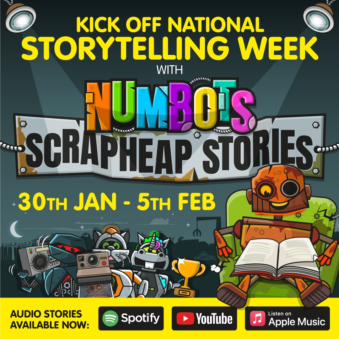 numbots's tweet photo. #NationalStoryWeek starts on the 30th January📚️

Celebrate with NumBots Scrapheap Stories!🔊 

Our audio stories are free for everyone:
🧠 Growth mindsets
❓️ Thought-provoking questions
🎨 Creative activities

Listen now and download the activities: https://t.co/r2YSFWodpr https://t.co/fBAEc7djdY