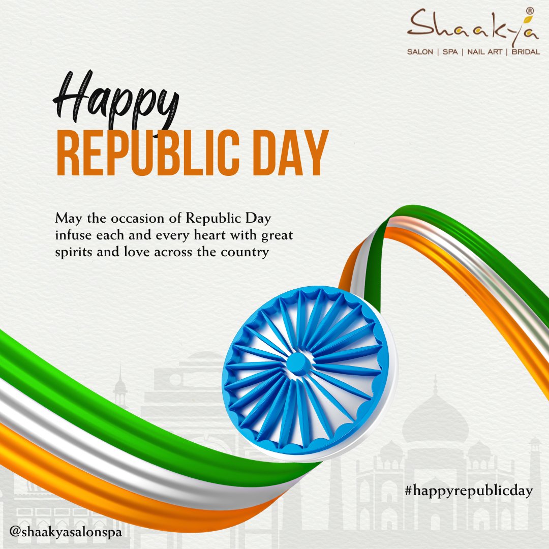 Wishing You All, A Very HAPPY REPUBLIC DAY! 💐💐
Rejoice in the Glory of the Nation and do Not Forget to thank the Soldiers.
CALL NOW 9741117707
#happyrepublicday #happy #republic #salonwishes #spawishes #shaakyawishes #bangalorewishes #hairsmoothening #hairtreatment #hairspa