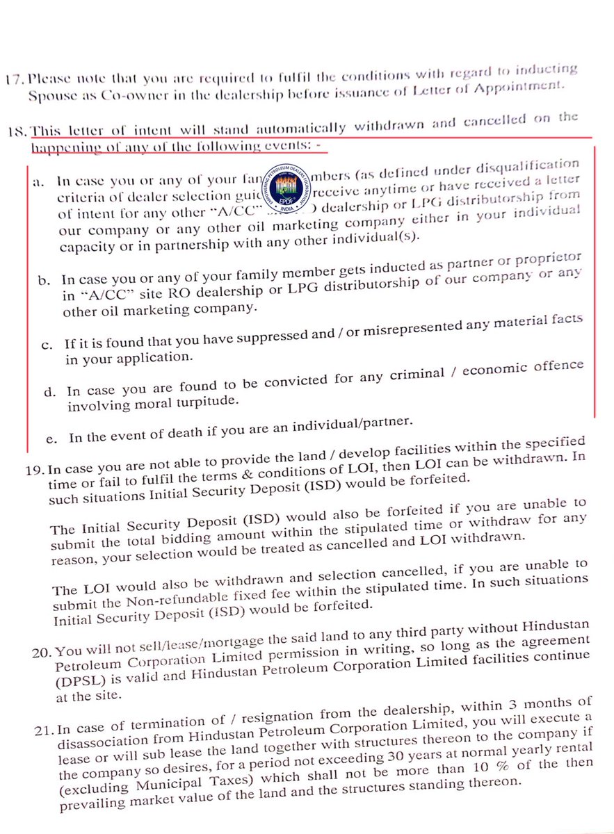 ashwaniattrish's tweet photo. 211
@HPCL @hpcl_retail Now, since you failed to share the LoI and the clause that determined the LoI by Varanasi RRO and @ncz_hpcl, here is the same!! No clause of the LoI empowers that Corrupt CRM Varanasi to Determine the LoI as he did on 09/01/23!! If you feel it was done - https://t.co/OcnZk77kZ3
