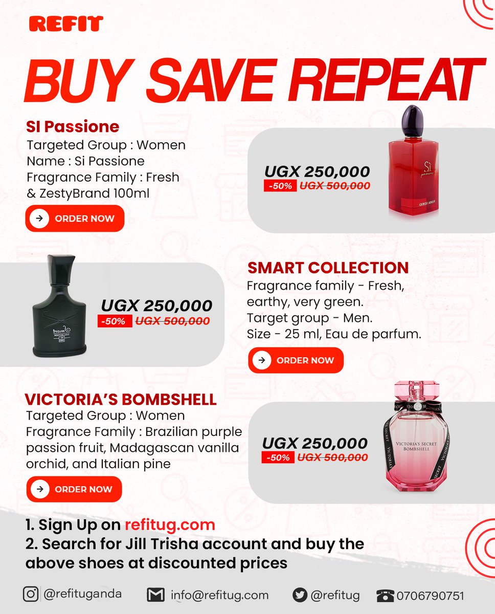 RefitUg's tweet photo. Fragrances that will define you better. You can purchase these on https://t.co/wZwFbZFky0 because we love to see you make a statement without saying a word! https://t.co/9jHTiv6LoH
