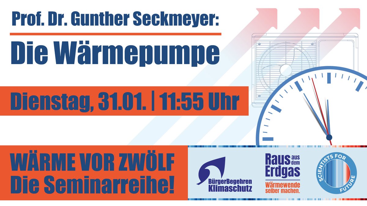 BürgerBegehren Klimaschutz e.V. (@bbk_2010) on Twitter photo Die #Wärmepumpe – Das zentrale Instrument der #Wärmewende?
Diskutiert mit bei #Wärmevor12!🎓💚
Zu Gast ist Prof. Dr. Gunther Seckmeyer von der Leibnizuniversität Hannover und <a href="/SciFFHannover/">Scientists for Future Hannover</a>
📅31.1. 11:55
ℹ️buerger-begehren-klimaschutz.de/waermepumpe-on… Die #Wärmepumpe – Das zentrale Instrument der #Wärmewende?
Diskutiert mit bei #Wärmevor12!🎓💚
Zu Gast ist Prof. Dr. Gunther Seckmeyer von der Leibnizuniversität Hannover und <a href="/SciFFHannover/">Scientists for Future Hannover</a>
📅31.1. 11:55
ℹ️buerger-begehren-klimaschutz.de/waermepumpe-on…