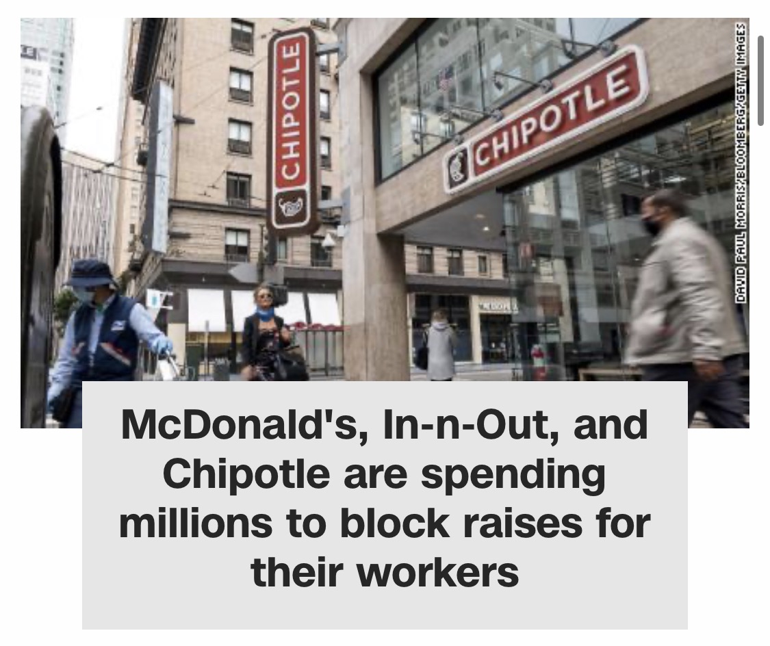 SamuelMIW's tweet image. New radical idea, instead of paying millions to politicians to block wage increases, give that same amount as wage increases.

Same cost for the business. But at least that way you can pretend to not a bloodsucking corp. Think of all the good press you would get too.