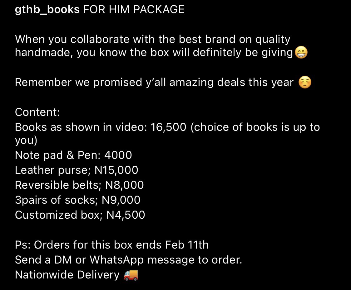 gthb_books's tweet image. FOR HIM PACKAGE🥰
More details in slide 

Send a DM or WhatsApp message to order. Link in bio 

#flutterwavecommerce #pagesbydamicommerce
