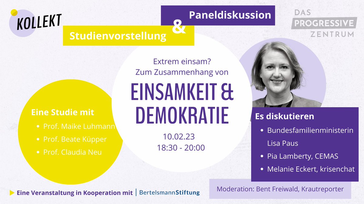 Stell Dir vor, Du bist 17 und hast das Gefühl Dich niemandem anvertrauen zu können, nicht dazuzugehören.

Was macht das mit Deiner Einstellung zur #Demokratie &amp; Gesellschaft?

Genau dazu haben wir geforscht. Am 10.02 im bUm gibts mehr dazu: progressives-zentrum.org/events/extrem-… #einsam