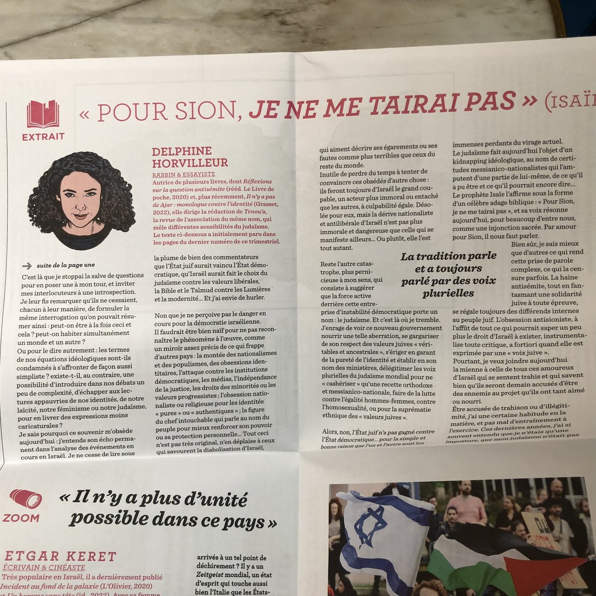 ericfotto's tweet photo. « Il nous revient de ne laisser ni le sionisme ni le judaïsme être kidnappés par ceux qui s’en affirment les uniques propriétaires ». Delphine Horvilleur @rabbidelphineH  dans @Le1hebdo sur les dérives d’extrême-droite du nouveau gouvernement israélien. À lire dans @Le1hebdo https://t.co/wpgepySqmj
