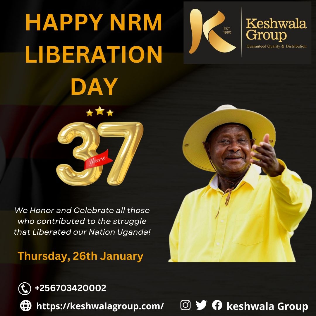 Keshwala_Group's tweet photo. We Salute all those that participated in the Liberation of Uganda.
Happy 37th Liberation Day.
#KeshwalaGroup #nrmday #26january #LiberationDayUG https://t.co/1WLkMWpS8D