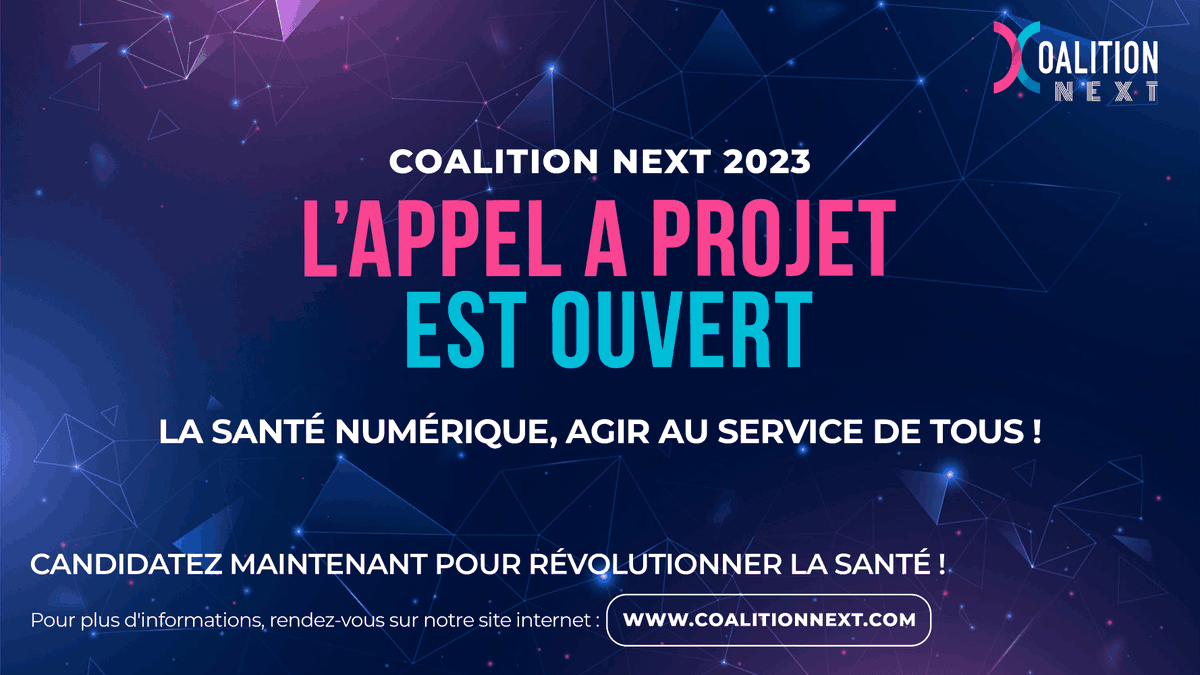Le collectif Coalition Next lance son 3ème appel à projets pour accélérer le déploiement d’innovations en santé

Pour 2023, l'appel à projets s'intitule : « La santé numérique, agir au service de tous »

👉 A découvrir sur Buzz E-santé : buzz-esante.fr/nouvel-appel-a…

#hcsmeufr #esante