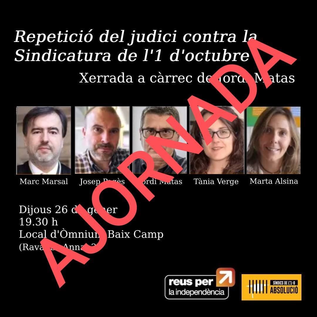 Lamentem anunciar que hem hagut d'ajornar la xerrada d'avui sobre el judici a la sindicatura de l'1-O. 

Esperem anunciar-vos properament una nova data.