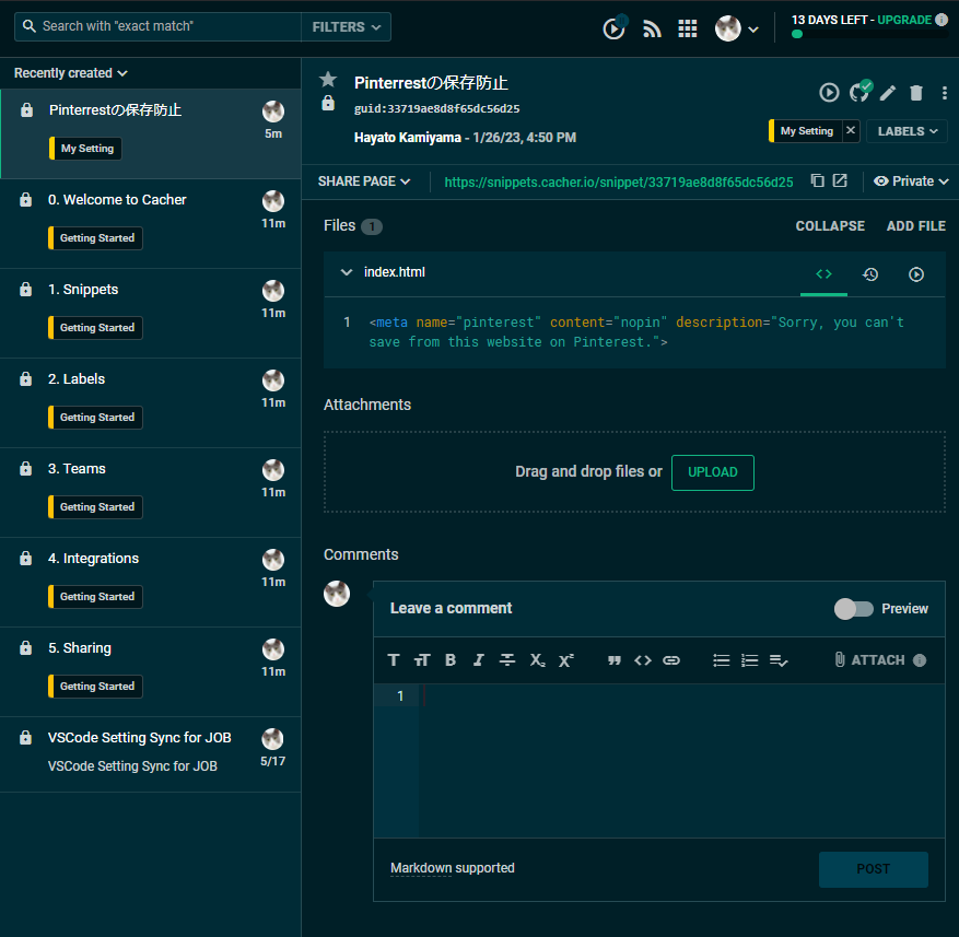 jookalubi24's tweet image. コードスニペット管理ツール「cacher」入れてみた。
こんな感じか～🤔

自分はNotionのままでいいかな。

#Cacher
