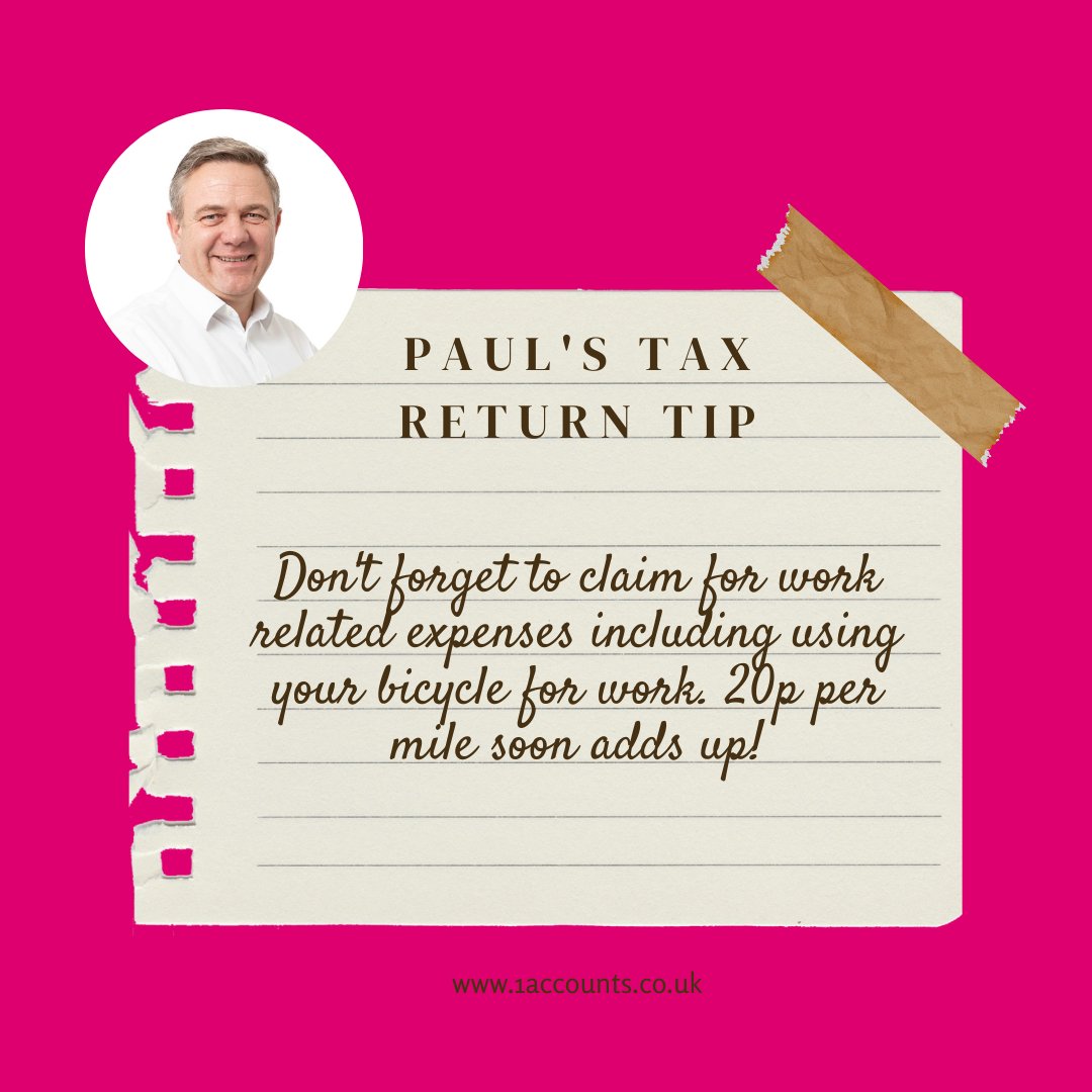 1accounts1's tweet image. 🙌 Tax Return Tip #5 🙌 

Don&apos;t forget to claim work related expenses including using your bicycle for work. 

.... 20p per mile soon adds up over the year.💰

Here is the official guidance 👉 loom.ly/oQn9u-E