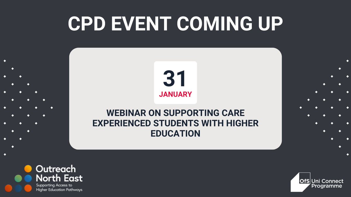 Outreach_NE's tweet photo. There's still time to register for our webinar with @NERAP_Team on supporting care experienced students with higher education progression, with our special guest from @_NNECL! See more and book a space here: https://t.co/lQSEGz1cvg https://t.co/65HcGx9SLP