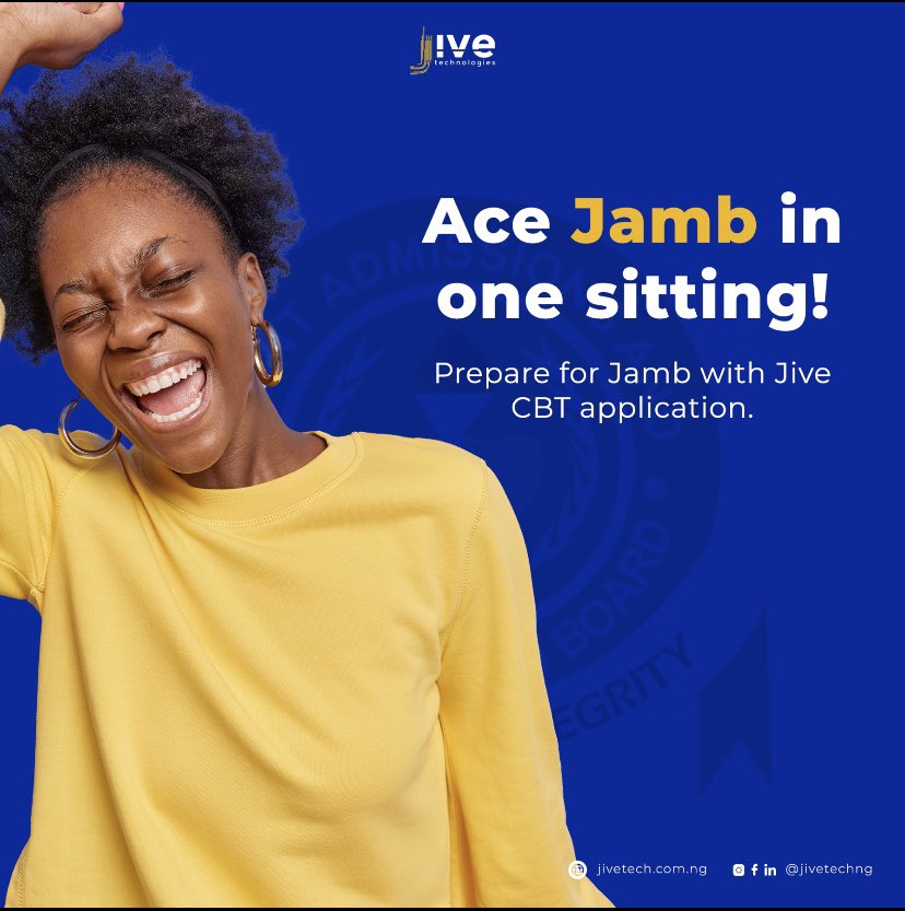 Jivetechnologi2's tweet photo. Hurray!!!!! Passing JAMB at first trial is possible!
With the Jive CBT Application, you get access of over 22 years worth of questions and solved solutions to practice with!
Click on the Link in our Bio to Download the App for Free!!!!! 

#choosejive #edutech #educationmatters https://t.co/StD9JKiEJq