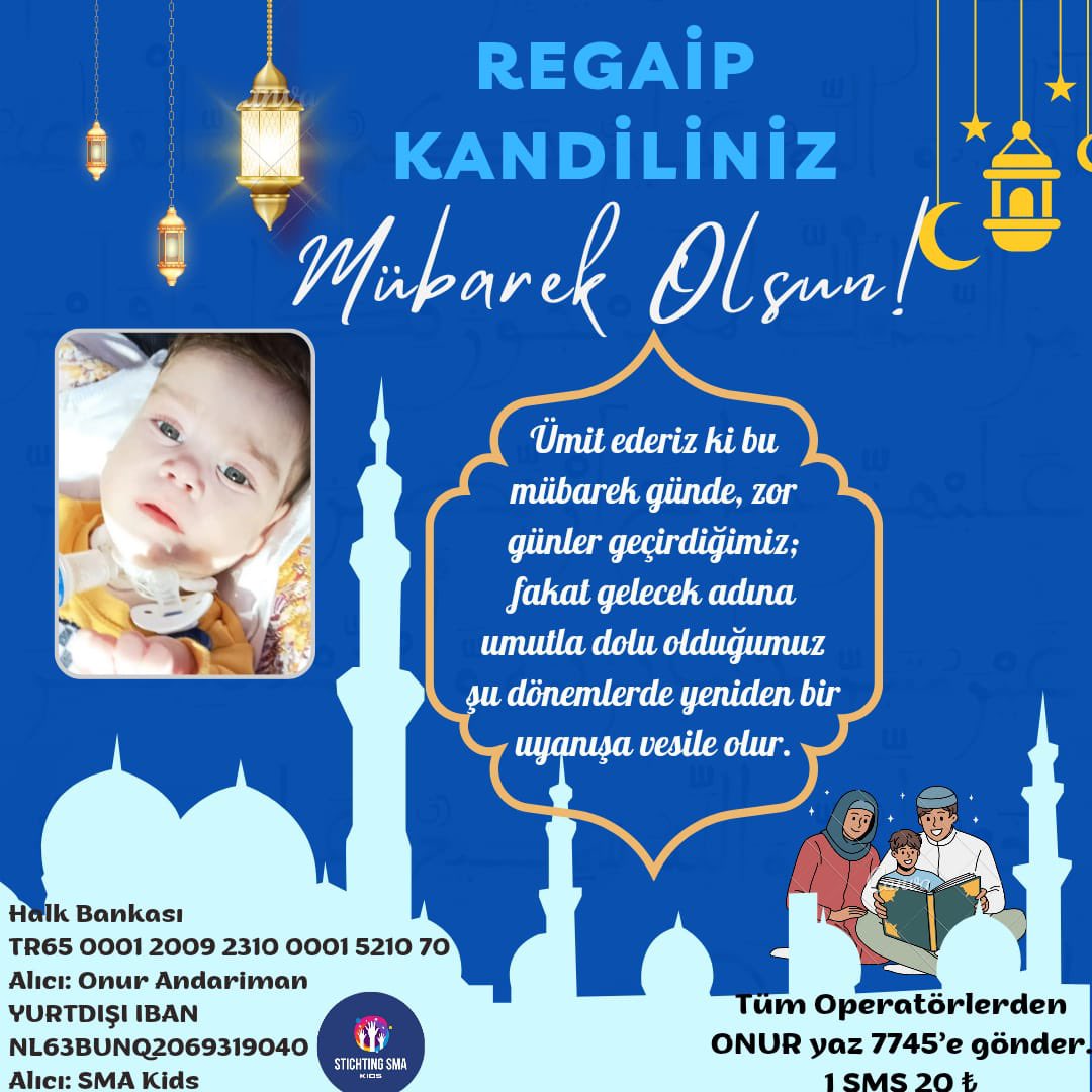 Günaydın güzel Ailem ...

Kandiliniz mübarek olsun.

Bu mübarek günde beni de sevindirip, bana destek olursanız çok mutlu olurum.

Hayat bazen bir çocuğun gülüşünde saklıdır.

Siz olmadan başaramam.

✨✨✨

SMA DEĞİL ONUR KAZANSIN

BAĞIŞLARINIZA İHTİYACIMIZ VAR.