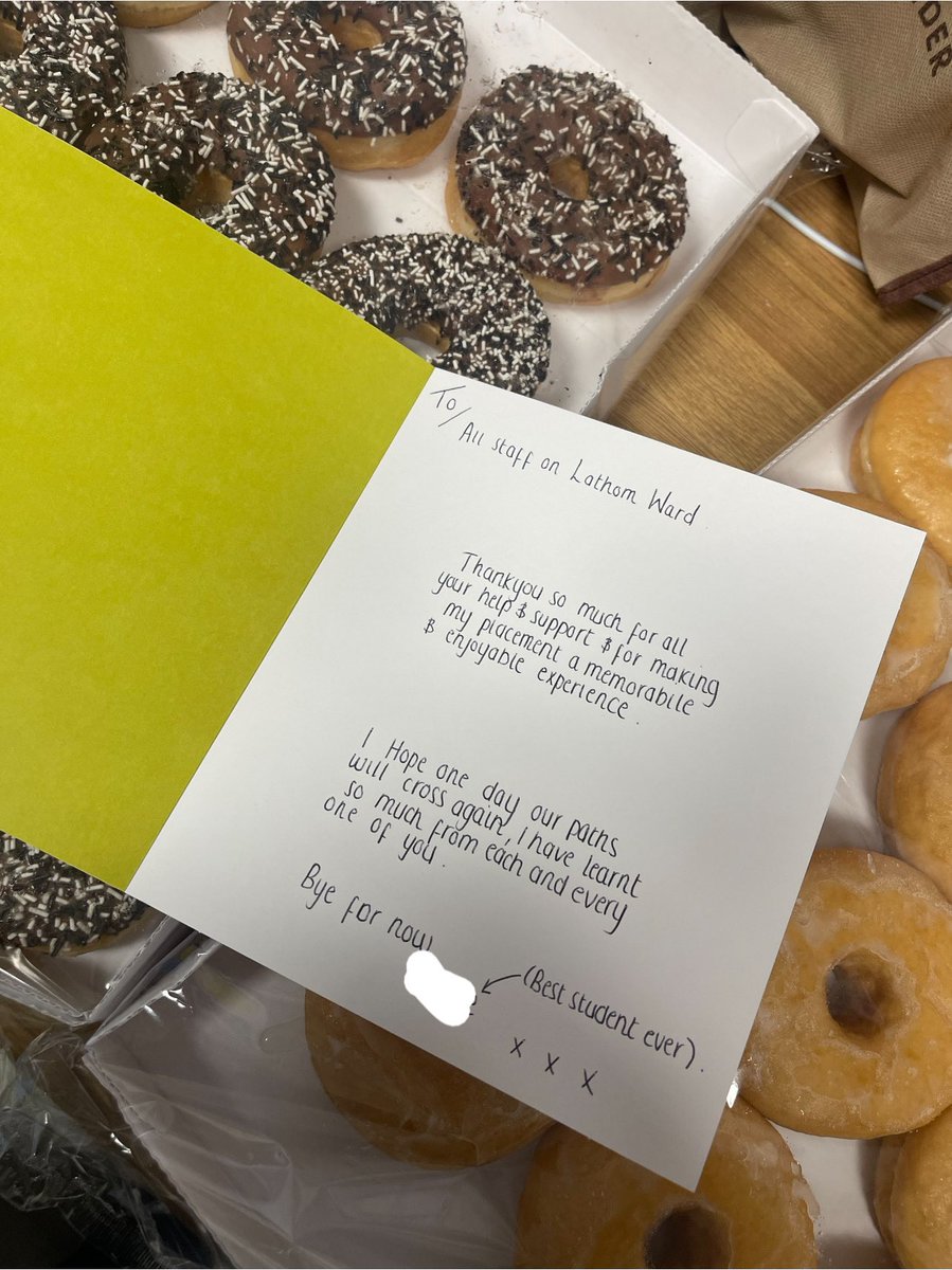 What a lovely card and donuts from my student who’s leaving us today❤️ <a href="/LathomPicu/">Lathom Suite PICU</a> <a href="/WeAreLSCFT/">Lancashire & South Cumbria NHS Foundation Trust</a>