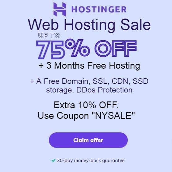 Make Ideas Happen & grow your #business with upto 75%OFF #WebHosting + 3 Months Free hosting + free #domain, #SSL, #SSD storage : bit.ly/3iCi0QD 
#Hostinger's 2023's sale gives you huge discount on #hostingplans + extra 10% off. coupon 'NYSALE'.
#websecurity #wordpress