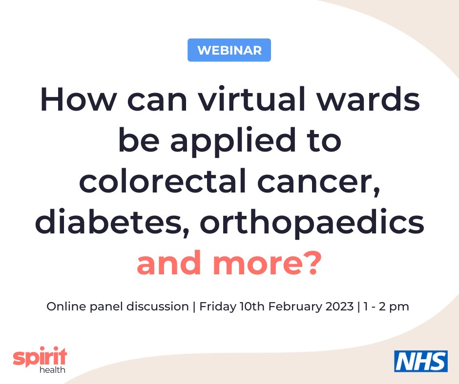 How can #virtualwards transform care across conditions such as #colorectalcancer? Hear from @leic_hospital, @nhs_llr & @spirithealthuk panellists in our upcoming webinar to discuss how this innovation can benefit wider clinical models. Register today ➡️ bit.ly/whats-next-web…