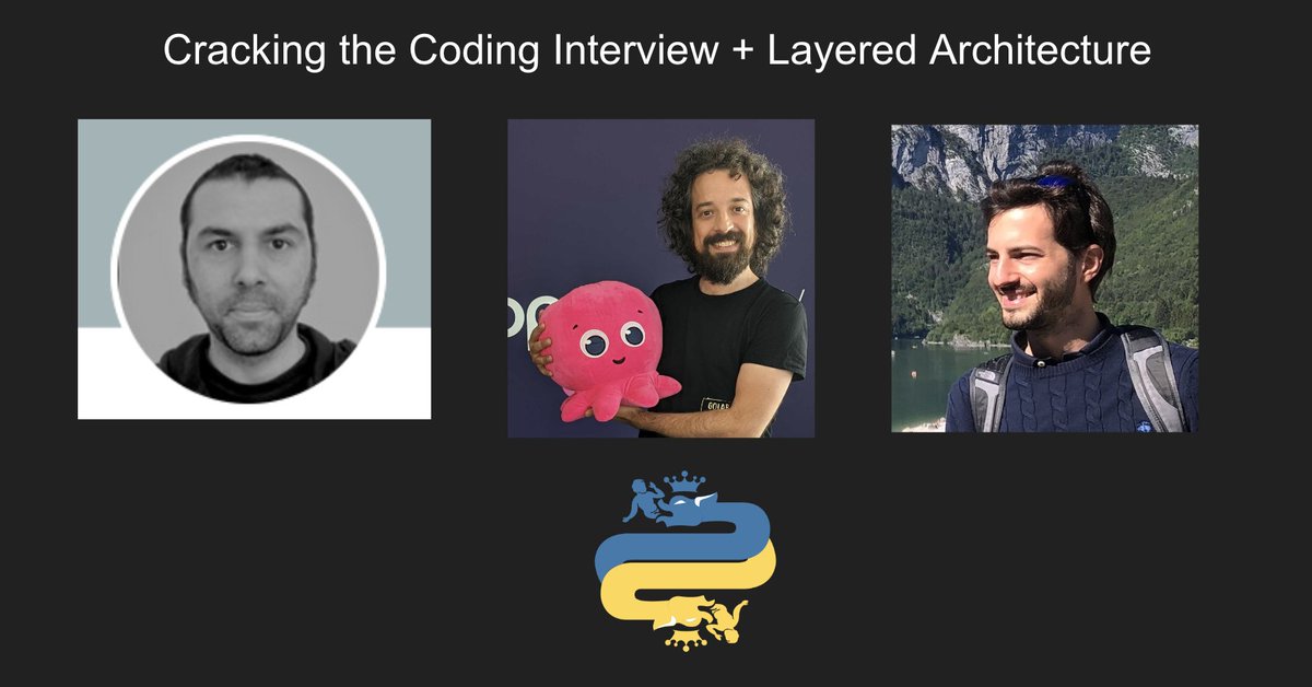 PythonMilano's tweet image. Python Milano's next meetup is coming! Let's talk about coding interviews and Layered Architectures - mailchi.mp/9d35a4ebbdd4/p…