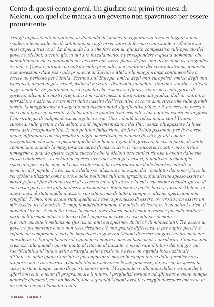 luigiElquantum's tweet image. #Orgoglio e #Pregiudizio 
Governo Meloni: quando non sei più all’opposizione e la realtà ti impone di governare

Un bell’articolo di ⁦@claudiocerasa⁩ su ⁦@ilfoglio_it⁩ di oggi