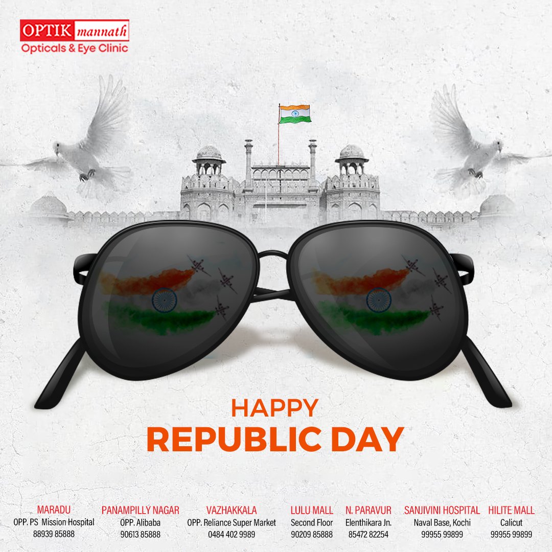Happy Republic Day.
Optik Mannath l 9061385888
.
.
.
.
#republicday #73rdrepublicday #india #republicdayindia #happyrepublicday #indian #optikmannath #unisexglasses #EyeTest #EyeCheckup #opticalshop #optics #rayban #MauiJim #Vogue #ernakulam #brands #sunglasses #eyewear #lens