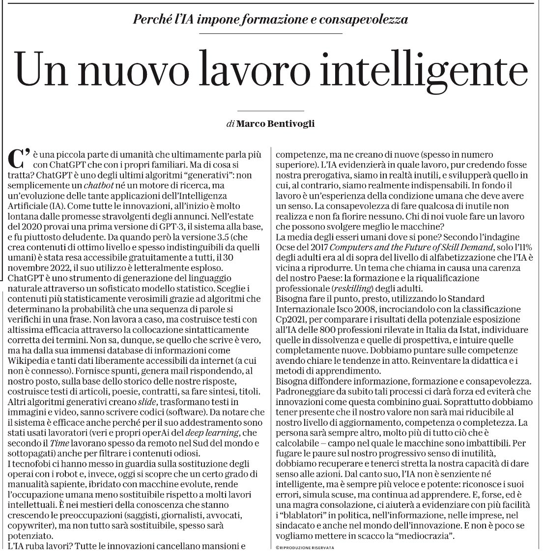 gdt62's tweet image. Un nuovo lavoro intelligente by @BentivogliMarco via @repubblica
#AI #ChatGPT #algoritmi #DigitalTransformation #lavoro
