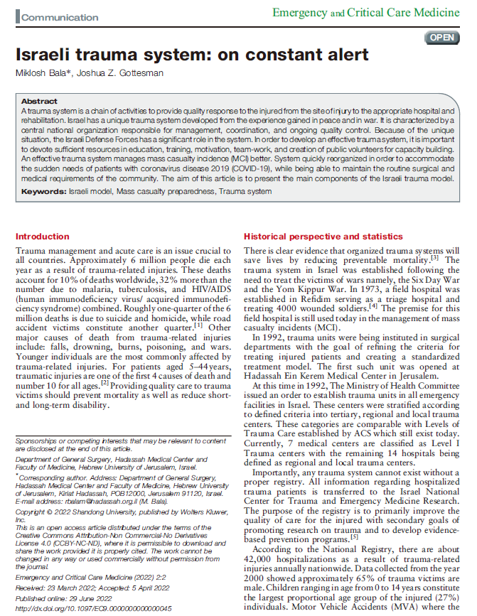 ECCM_official's tweet photo. #TraumaIssue: This article aims to present the main components of the Israeli trauma model. System quickly reorganized in order to accommodate the sudden needs of patients with #COVID19. #Trauma #ECCM #EmergencyandCriticalCareMedicine
https://t.co/M0cvzm7cpN https://t.co/ugem6zLJwS