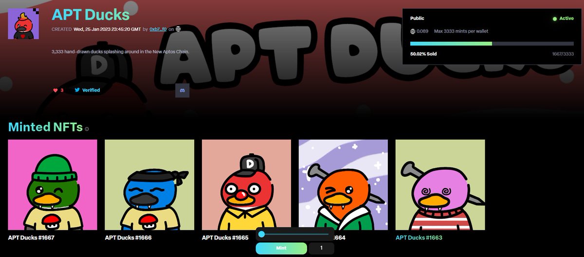 We have reached more than 50% Ducks 💦

#aptosecosystem #AptosNFT #AptosNFTs $APT $SOL #QuackDAO