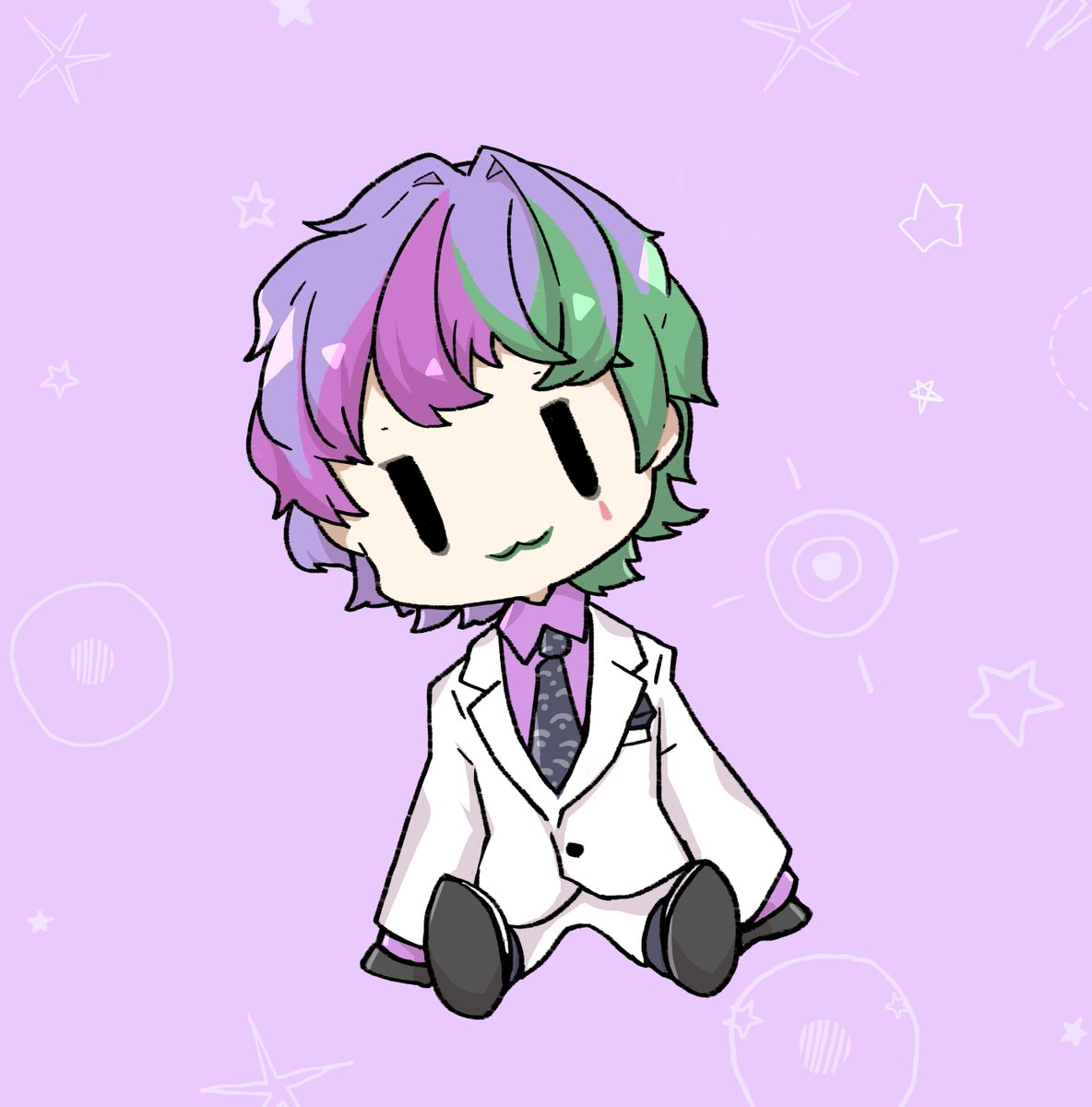 1boy necktie solo male focus purple hair :3 green hair  illustration images