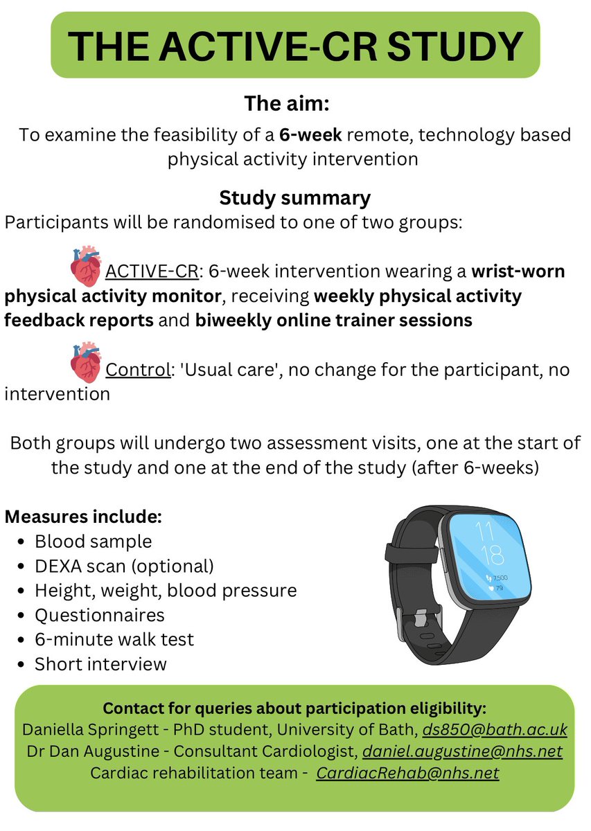 DanXAugustine's tweet photo. Great to start recruiting this month @RUHBath for the ‘Active cardiac rehabilitation’ study, a collaboration between @RUHBath and @UniofBath . Congrats to Daniella, moving on to the next stage of her PhD 👍🏾👌🏾
#cardiacrehab #physcialactivity https://t.co/kUnFufPKai
