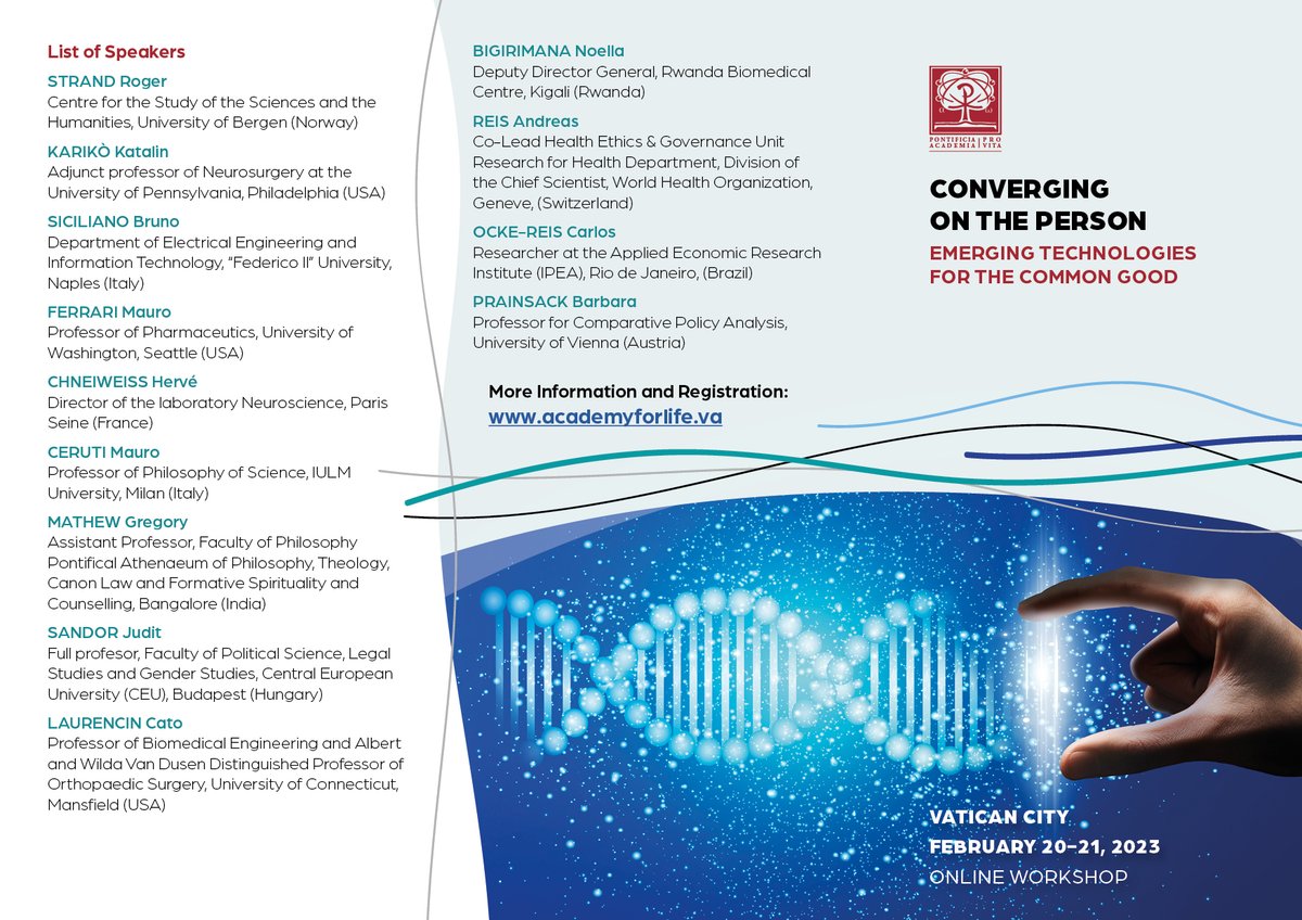 PontAcadLife's tweet photo. CONVERGING ON THE PERSON. Emerging Technologies for the Common Good
Link to register:
https://t.co/ep8qnPR9bk
Free ON LINE participation for the workshop
Simultaneous translation in Italian, English, Spanish, French. https://t.co/Gv3Nx8I3VF