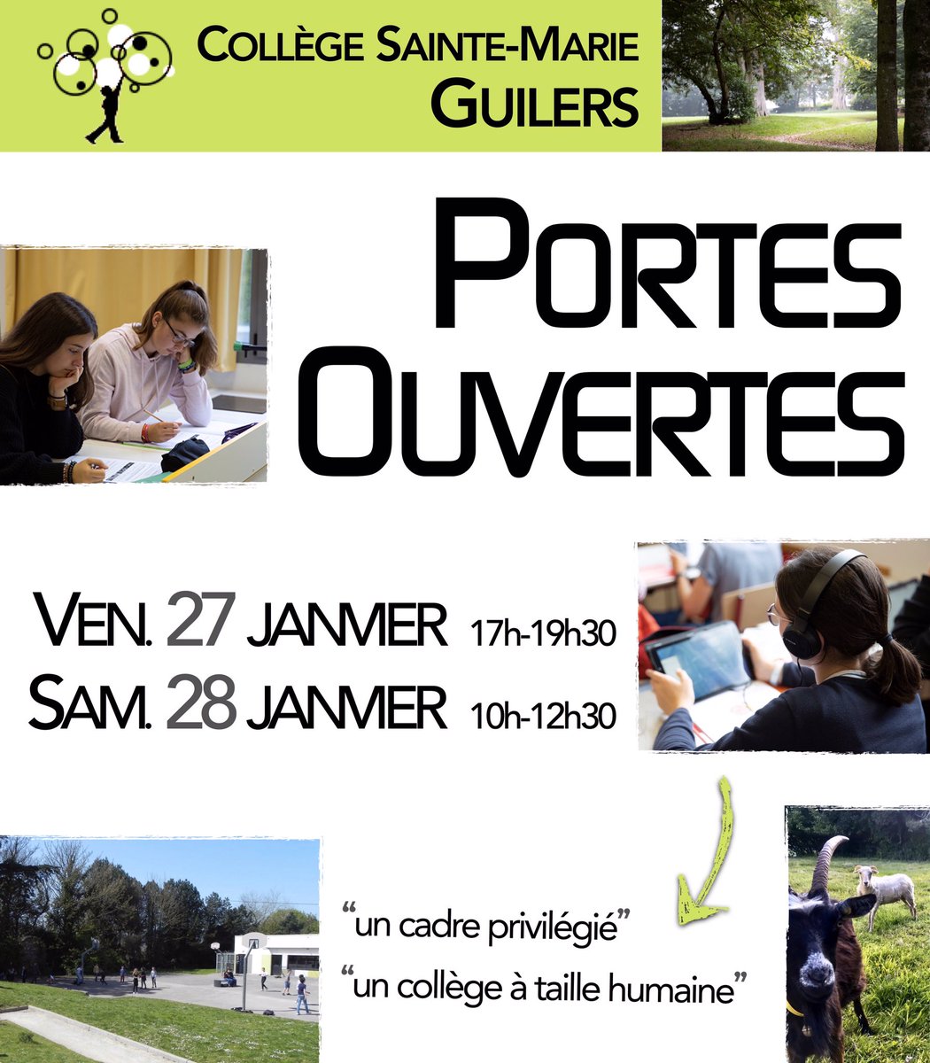 Demain et vendredi, nous vous accueillons à l’occasions des #PortesOuvertes, au #collège Sainte-Marie de #Guilers ⤵️