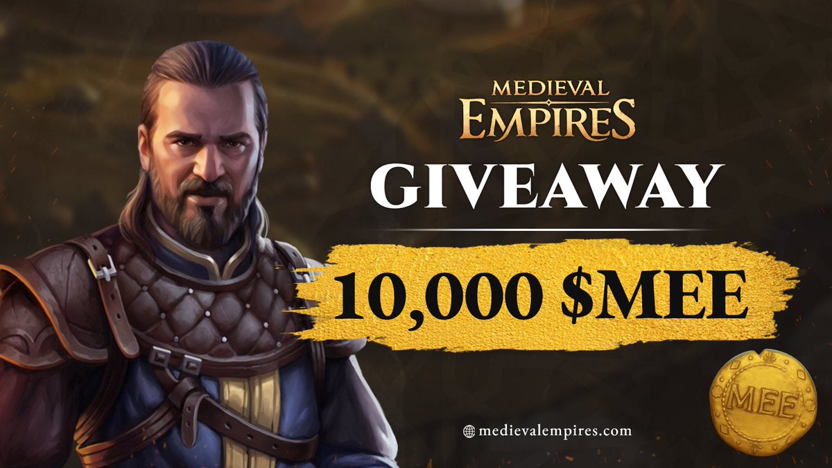 We are giving away 10,000 $MEE to 5 lucky winners!

How to win:
- Follow <a href="/MedievalEmpires/">Medieval Empires</a>
- Like &amp; Retweet
- Comment “ $MEE “ below this tweet to WIN ⚔️

#Giveaway Ends 01.02.23