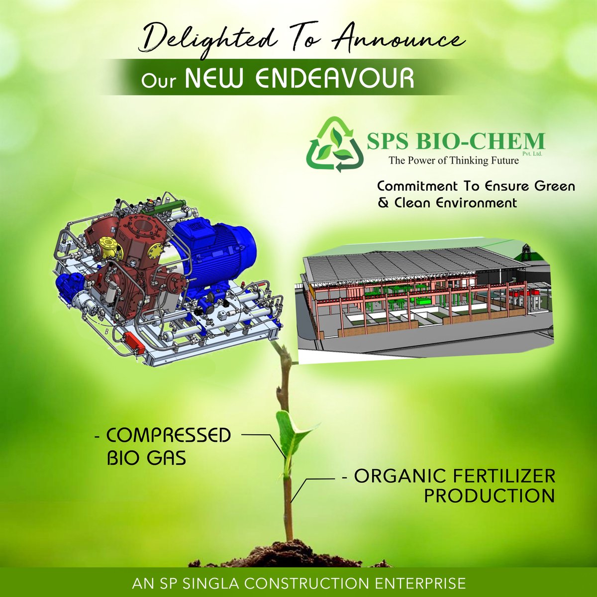 SPS Singla Group is delighted to announce its newest & one of the largest projects to date i.e Compressed Biogas and Organic Fertilizer Production. #spsbiochem #sps #organicfertilizer #industrial #compressedbiogas #fertilizerplant #plantlaunch #greenwitch #green #sustainability