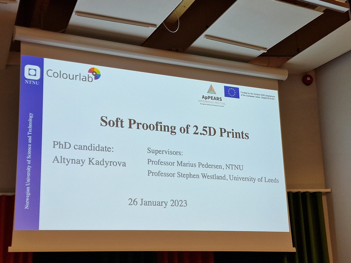 PhD trial lecture at the Colourlab. Altynay Kadyrova presenting her trial lecture topic on soft proofing for 2.5D prints.