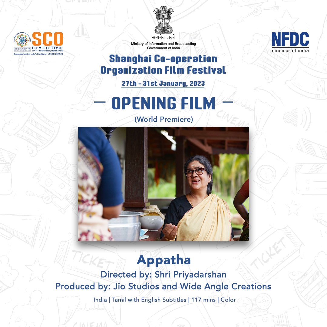 Indian film “Appatha” to open at #SCOFilmFestival

This film unites #Priyadarshan and the lead #Urvashi after 28 years and marks as Urvashi’s 700th film and 51 years in the Indian film industry.

#SCOFilmFestival #openingfilm #WideAngleCreations #filmfestival #SCO #India #NFDC