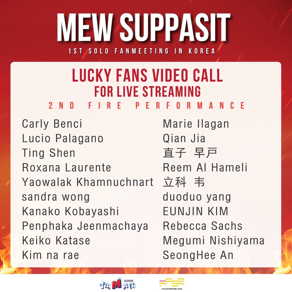 ffe_001's tweet photo. Congratulations to all Lucky Fans Video Call &amp; Lucky Fans Take a polariod with artist for 2nd FIRE Performance🔥

‼️We will contact you via email within today‼️
**Please check and reply email to confirm within 24 hours**

#MEW1stsoloFMKR #MewSuppasit  #Taman4265 #FFE https://t.co/PeZLwjLYz7