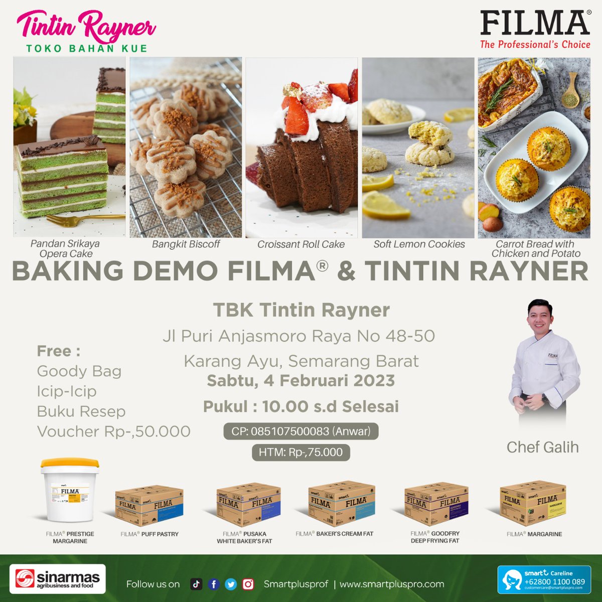 SMARTFDSolution's tweet photo. Perkembangan resep bakery tentunya harus disadari para pemilik bakery agar tetap up-to-date dengan resep terkini. Untuk mendukung para Smart Bakers, di bulan Februari ini FILMA akan mengadakan baking demo di 3 tempat lho! https://t.co/Gt2staj14j