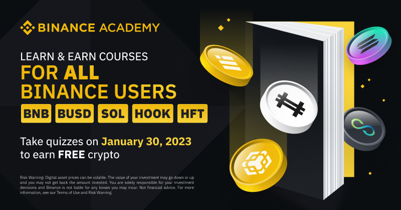 binance's tweet photo. #Binance Learn &amp; Earn is back 📚

All verified users can now access the learning materials to prepare for the quiz on January 30!

Learn crypto, earn crypto 🤝