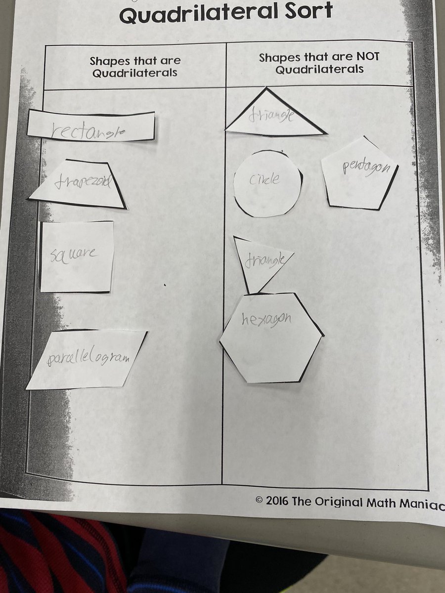 3rdgradepups's tweet image. Comparing and classifying quadrilaterals today by their attributes. #thinking #sortingshapes @PSES_Pups